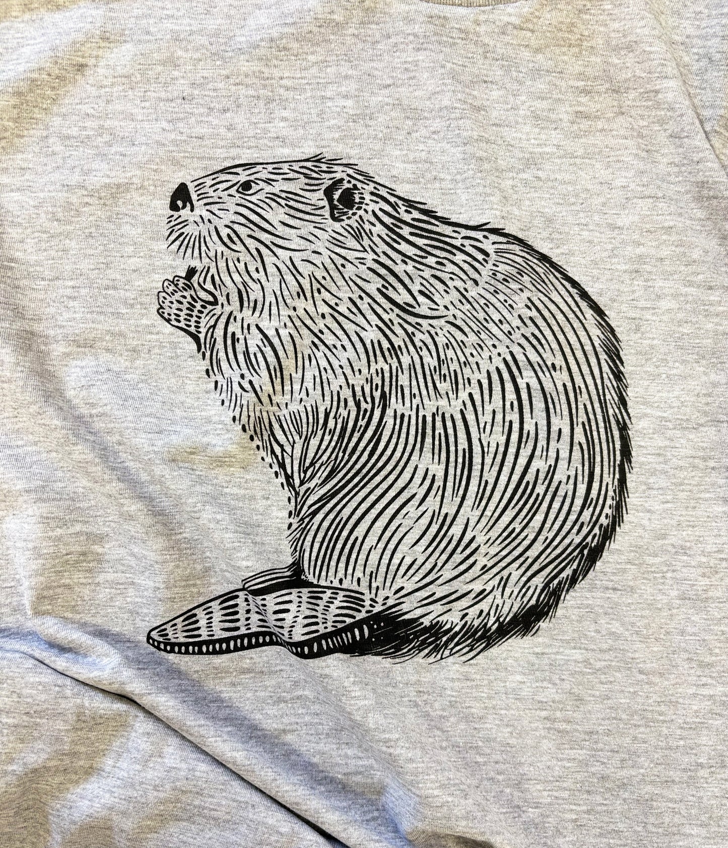 Canada Beaver Tee - Hand Screen Printed - Eco Inks - Heather Grey