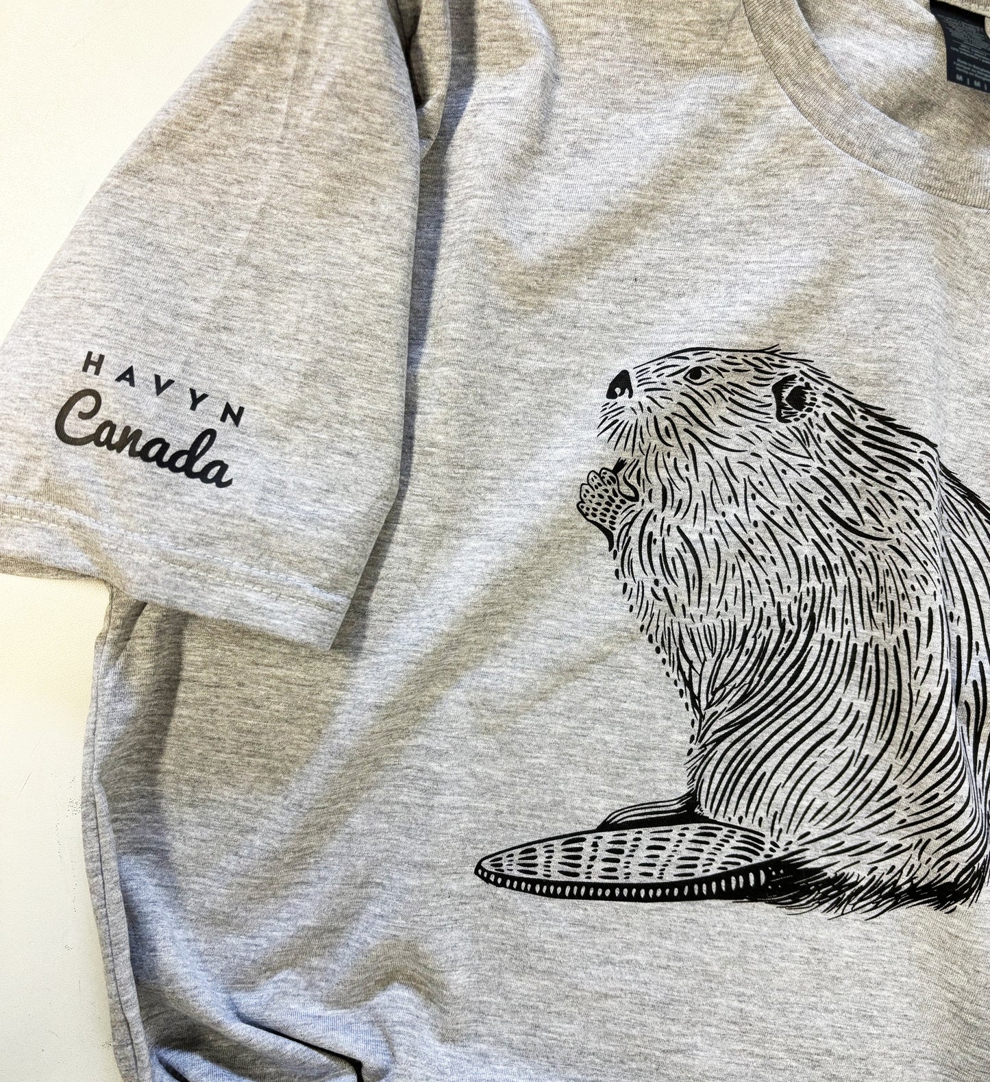 Canada Beaver Tee - Hand Screen Printed - Eco Inks - Heather Grey