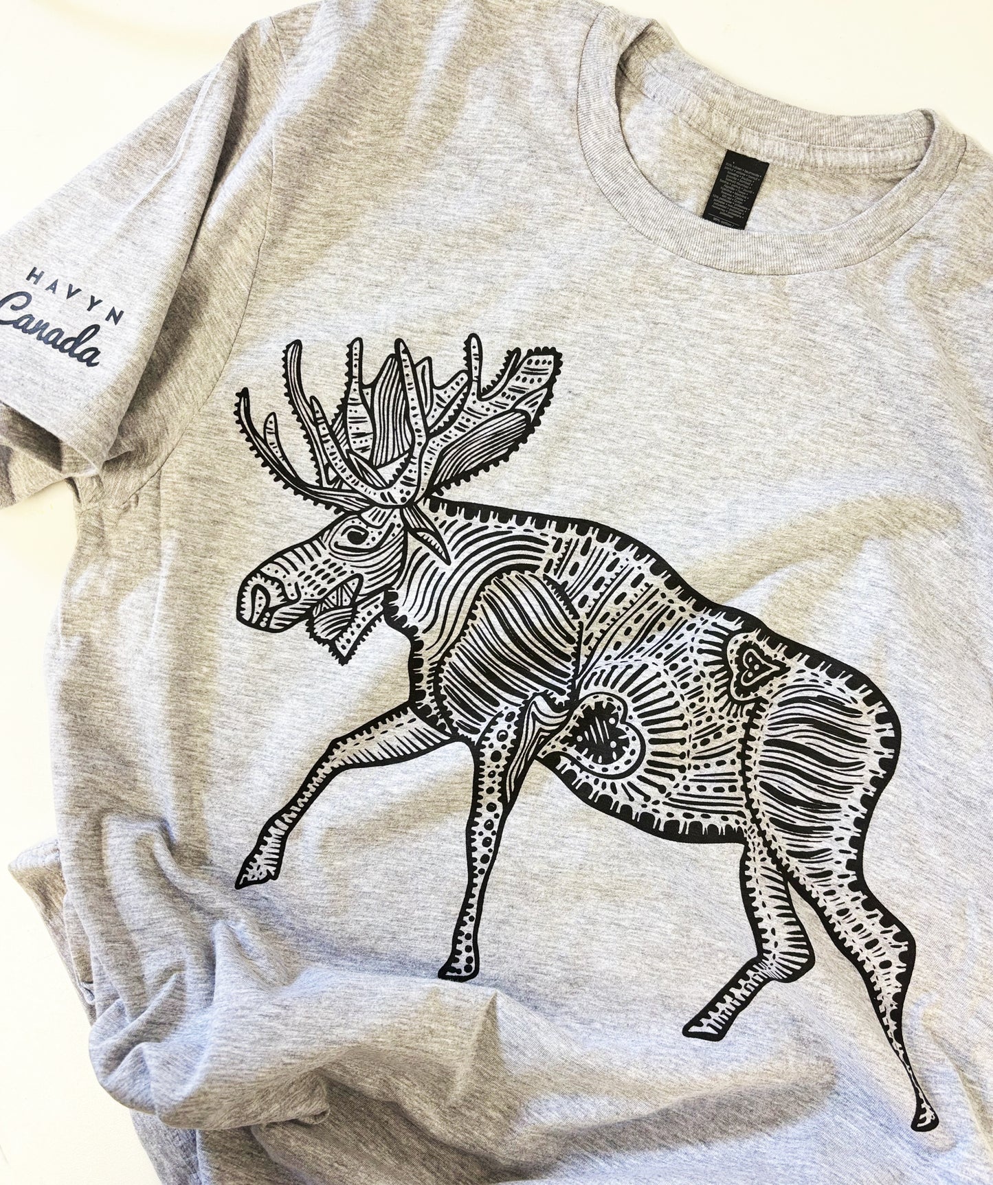 Canada Moose Tee - Hand Screen Printed - Eco Inks - Heather Grey
