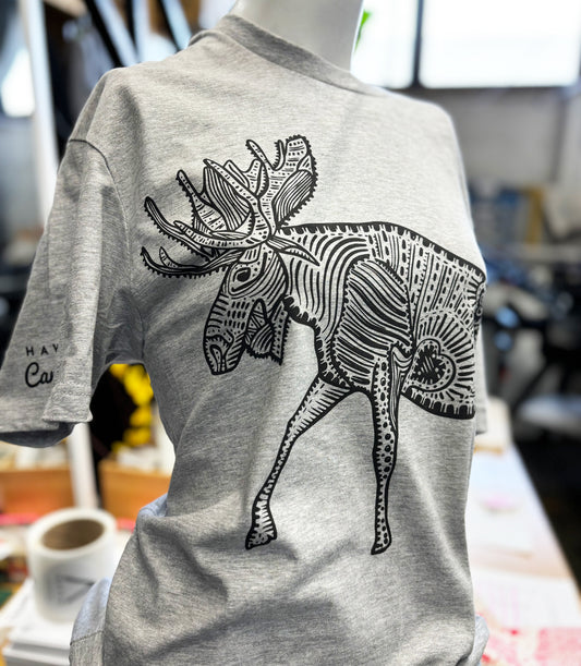 Canada Moose Tee - Hand Screen Printed - Eco Inks - Heather Grey