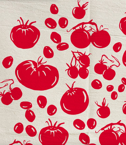 Tomatoes Red Hand Printed Organic Tea Towel