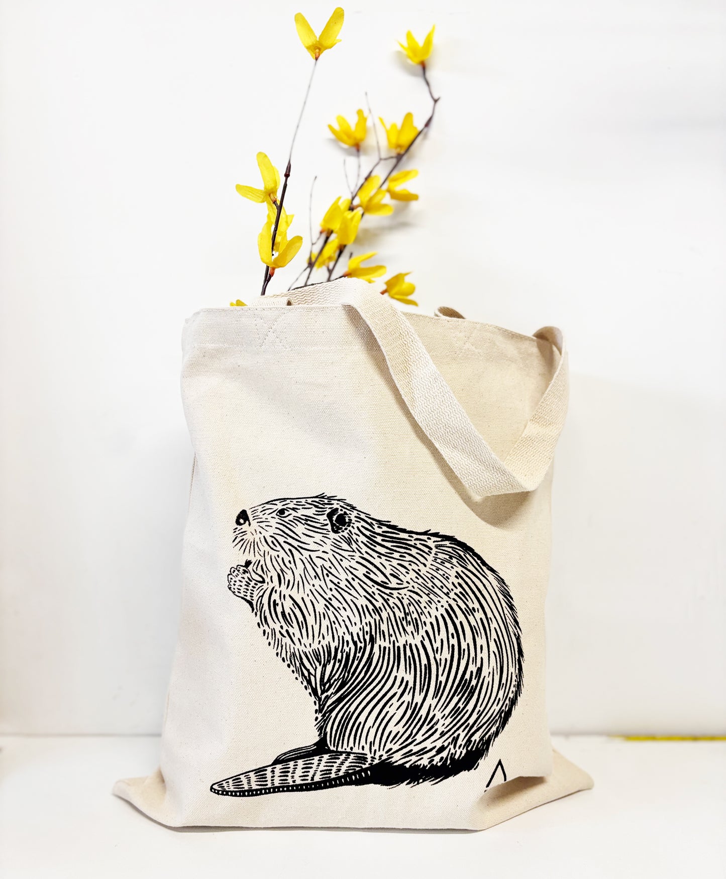 Beaver Tote Bag Hand Screen Printed Natural Canvas