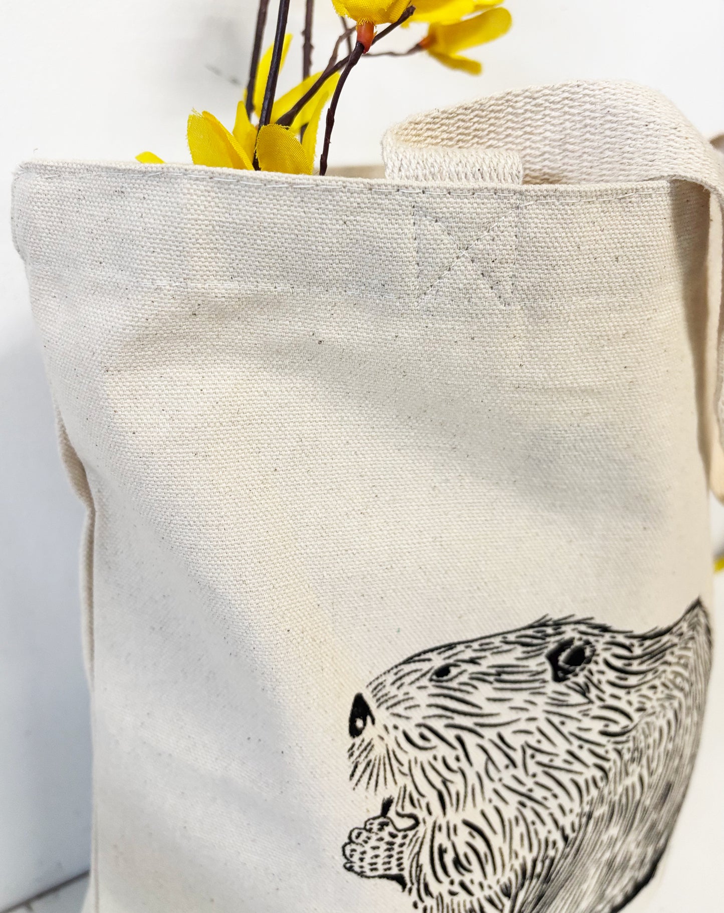 Beaver Tote Bag Hand Screen Printed Natural Canvas