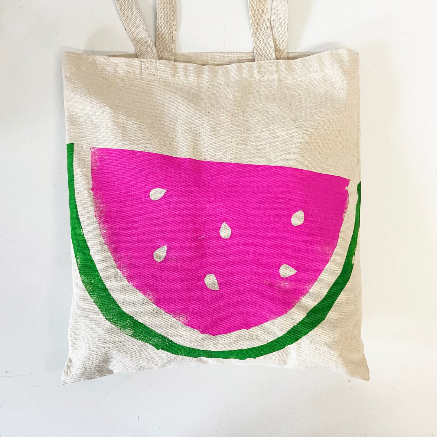 Watermelon Hand Printed Every Day Cotton Tote - Pink and Green