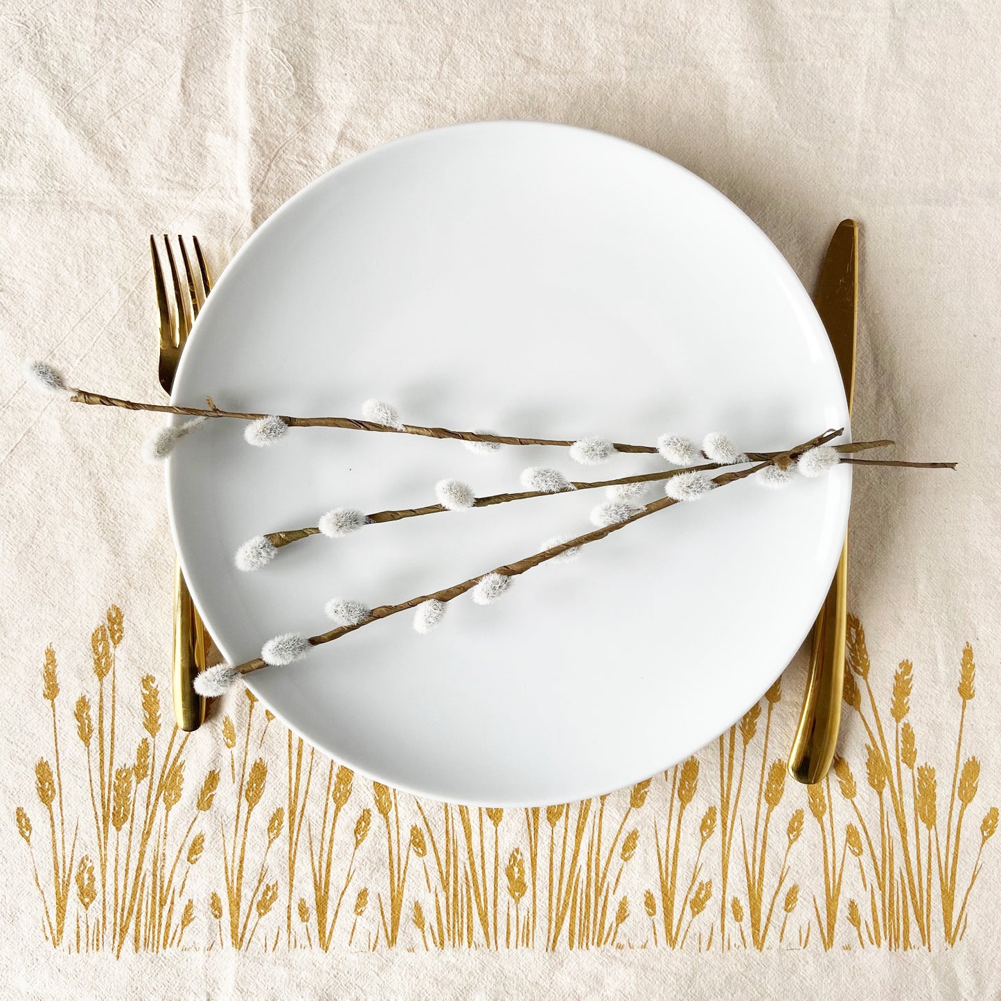 Organic Golden Wheat Hand Printed Napkins Set of 4 or 8