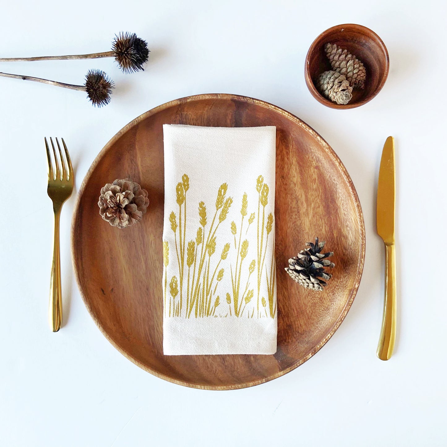 Organic Golden Wheat Hand Printed Napkins Set of 4 or 8