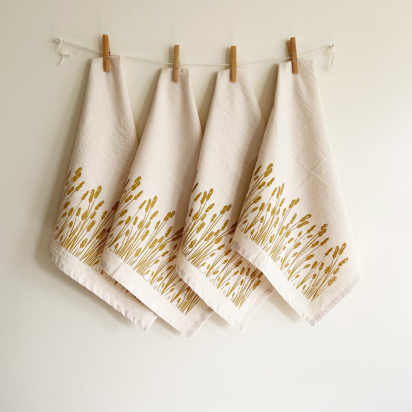 Organic Golden Wheat Hand Printed Napkins Set of 4 or 8