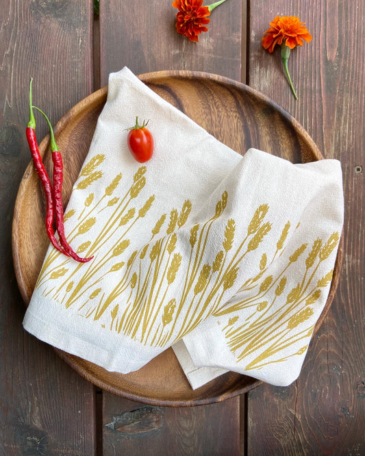 Organic Golden Wheat Hand Printed Napkins Set of 4 or 8
