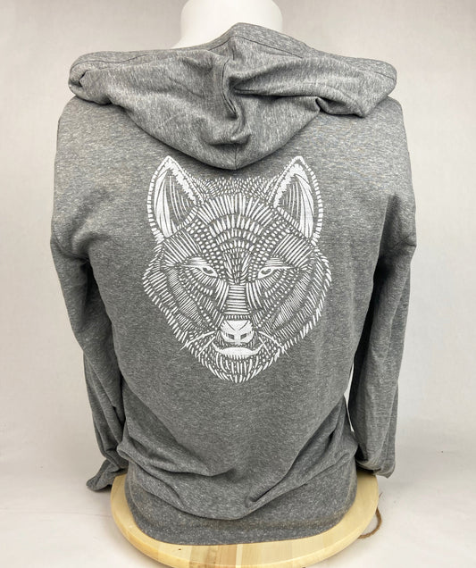 Unisex Triblend Full-Zip Light Recycled Hoodie - Wolf on Back