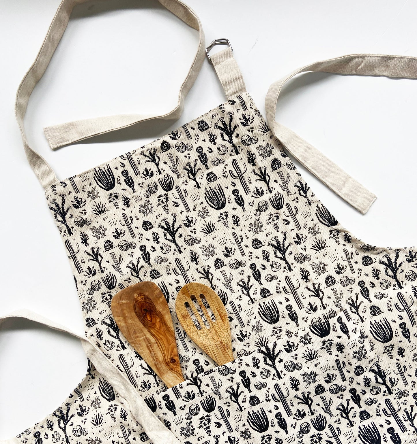 Unisex Apron - Desert Cactus Pattern - Natural Cotton Canvas