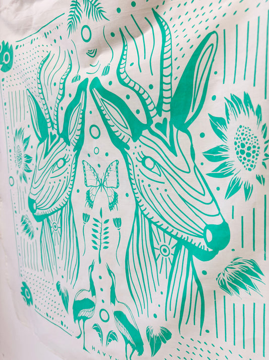 Gazelle Teal Bandana | 100% Cotton | Hand Screen Printed | 22 x22 inches | All-Over Print Bandana