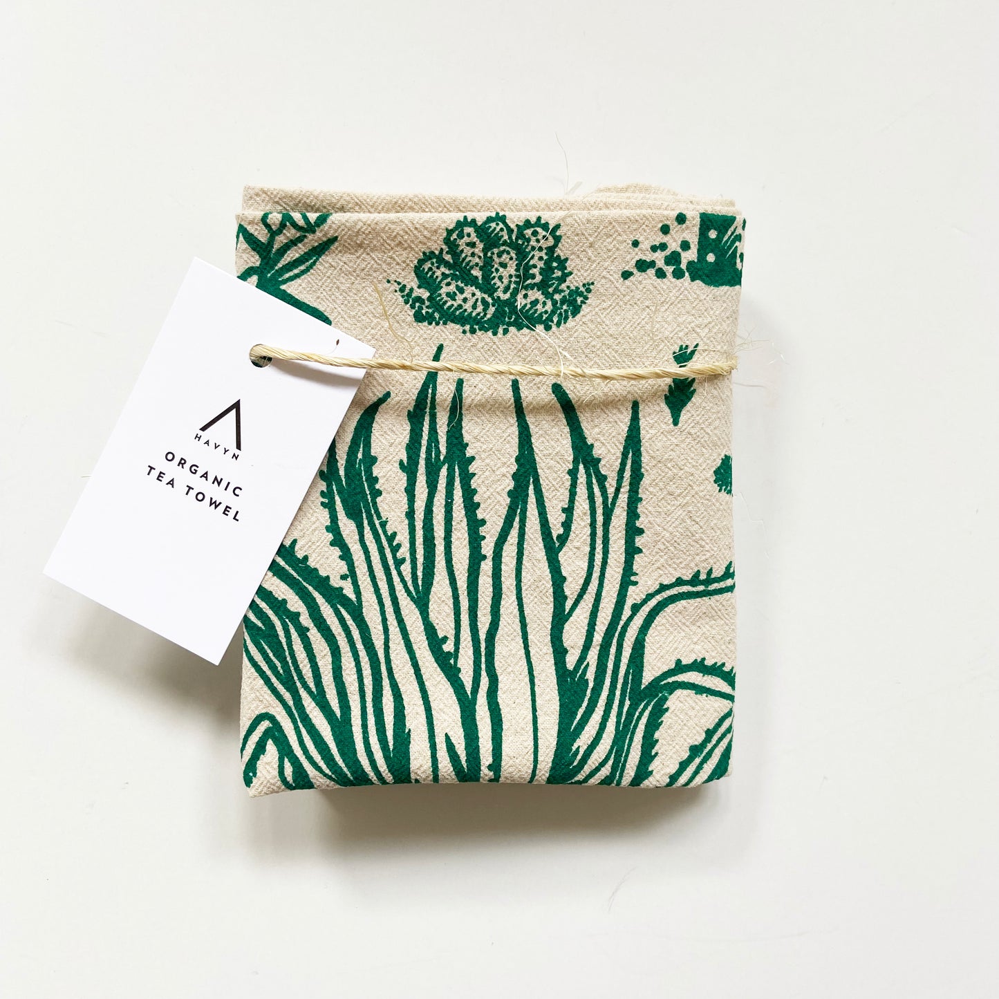 Cactus Variations Hand Printed Organic Tea Towel - Black or Green