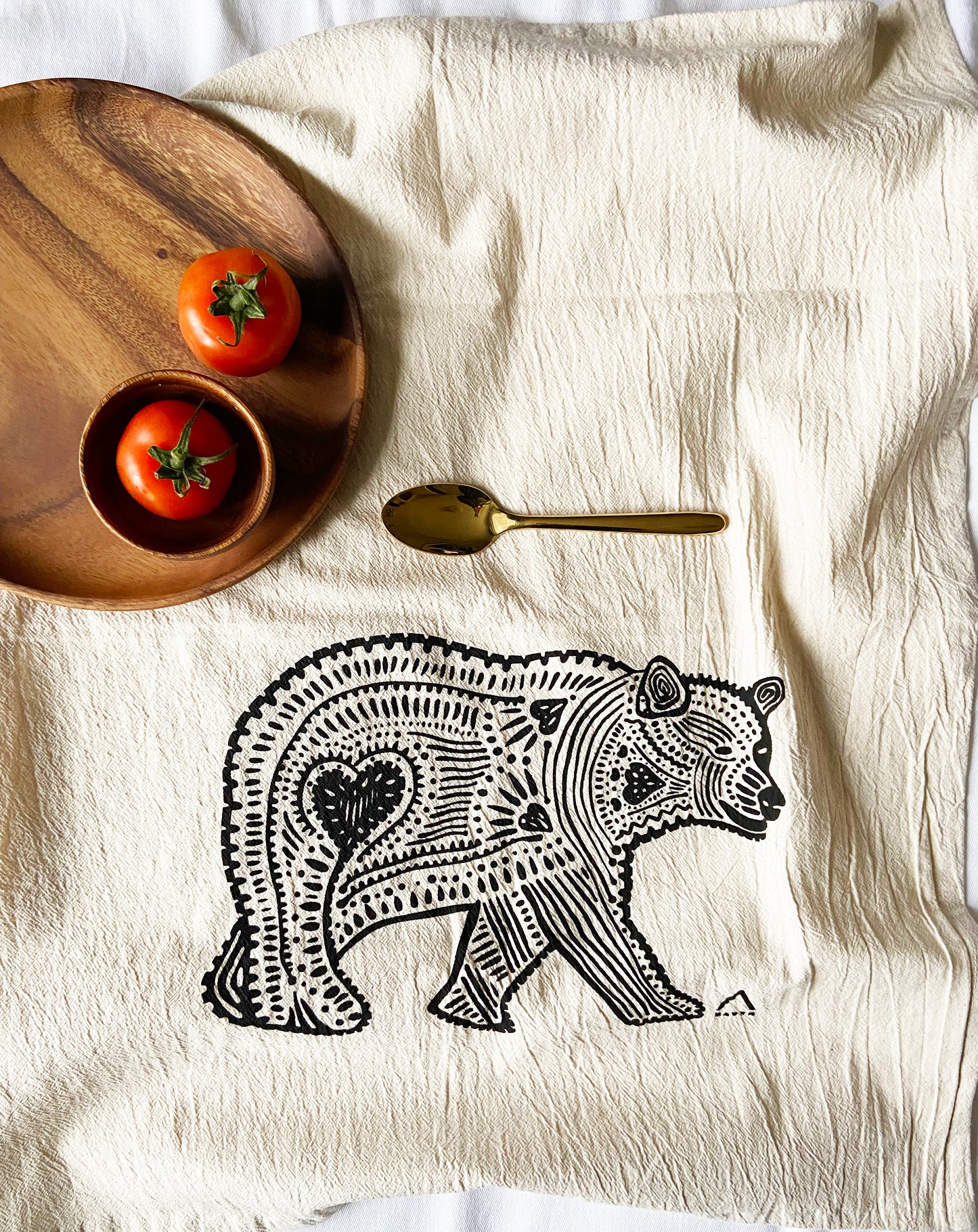Black Bear Hand Printed Organic Tea Towel