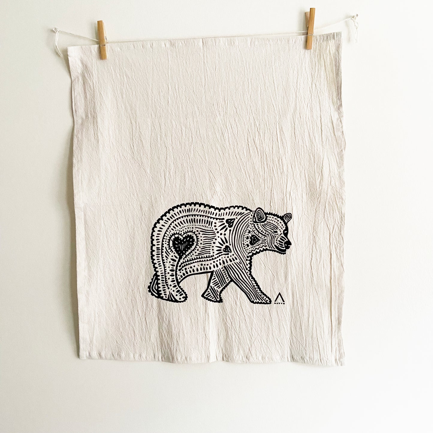 Black Bear Hand Printed Organic Tea Towel