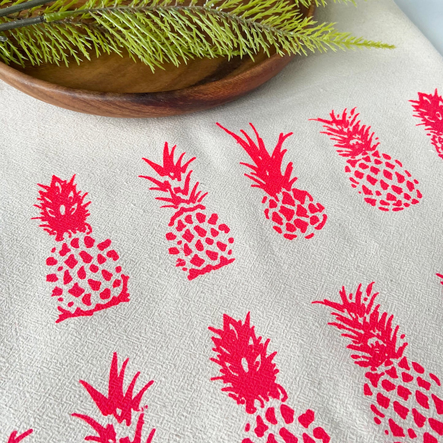 Hot Pink BIG Pineapples Hand Printed Organic Cotton Tea Towel