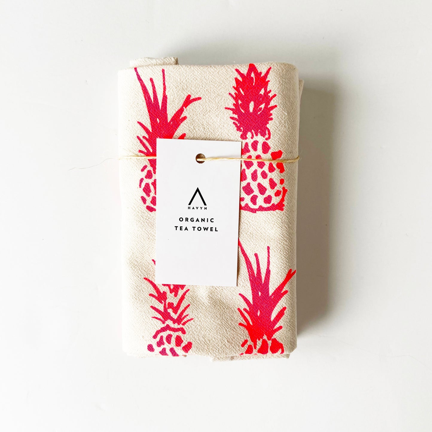 Hot Pink BIG Pineapples Hand Printed Organic Cotton Tea Towel