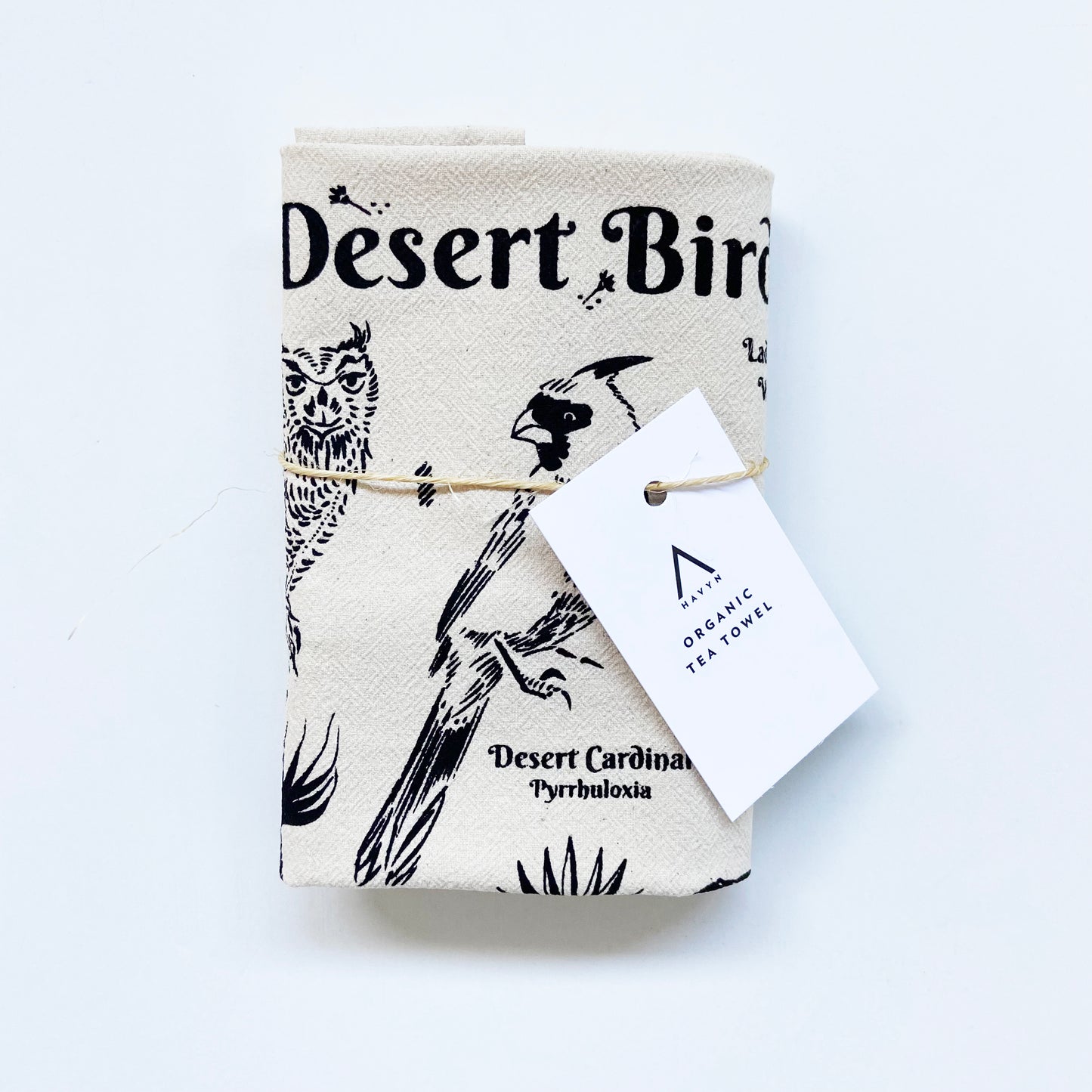 Hand Printed Tea Towel | Organic Cotton Floursack | Desert Birds | Large Kitchen Towel | Eco Screen Printed