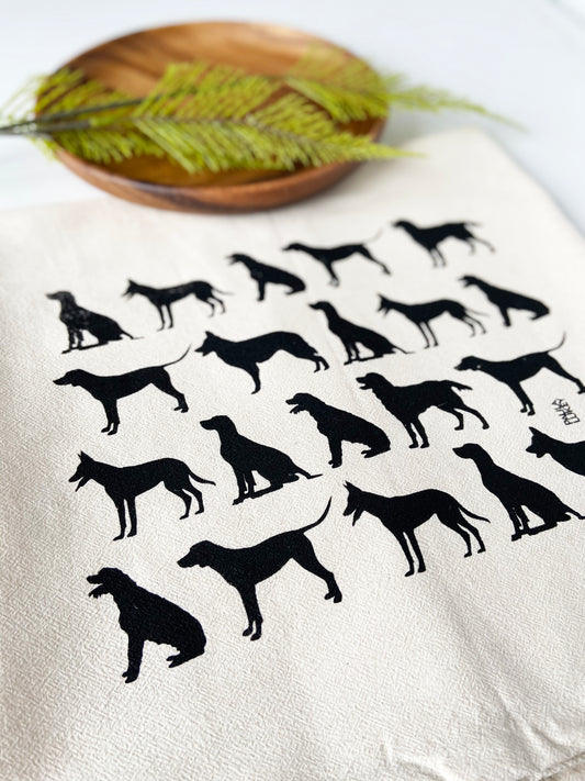 Black Dogs Hand Printed Organic Tea Towel