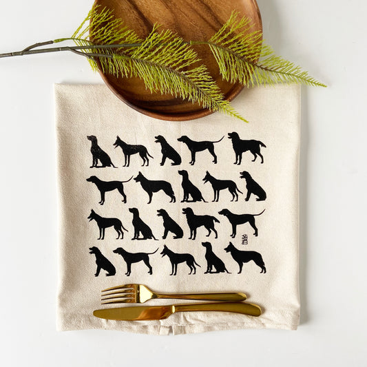 Black Dogs Hand Printed Organic Tea Towel