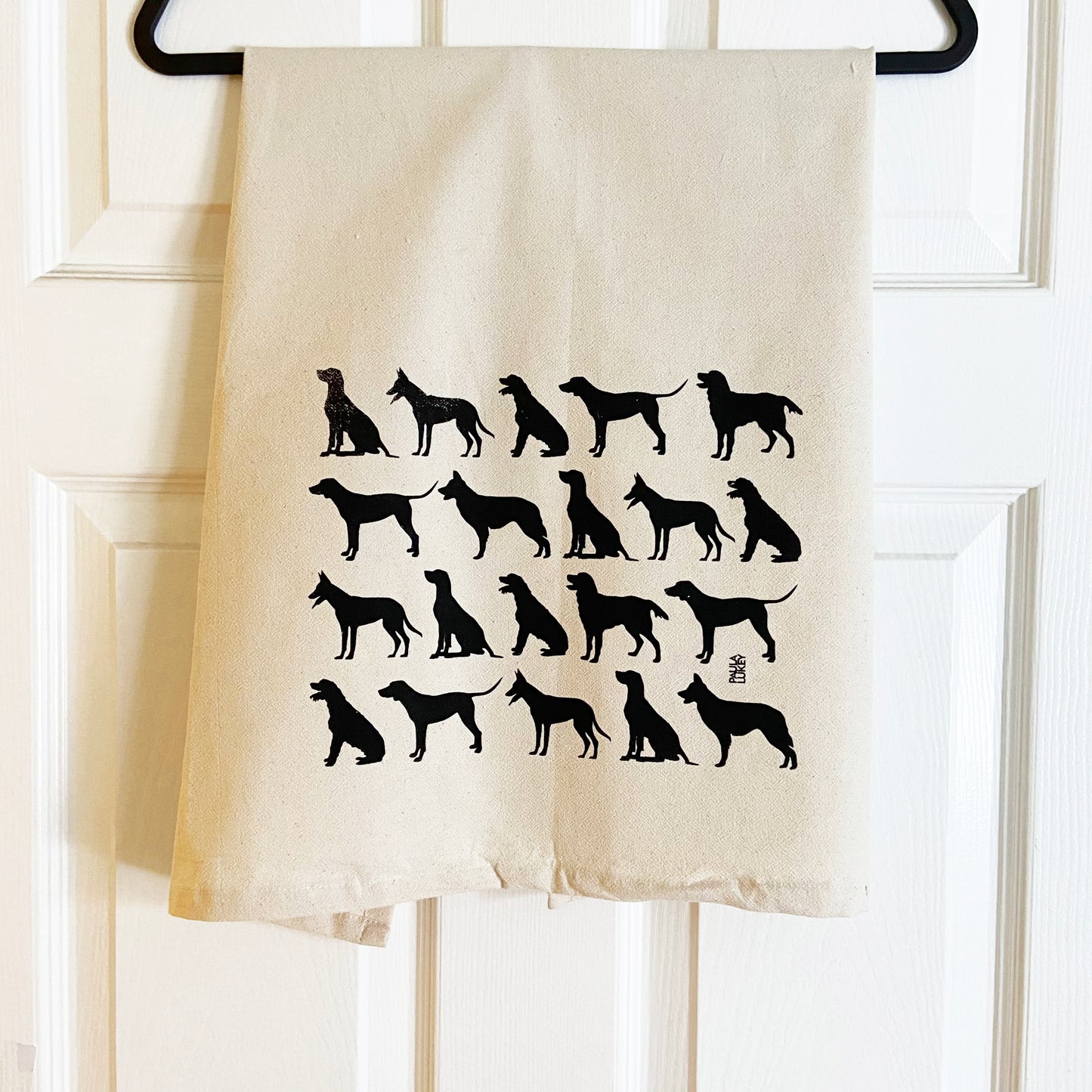 Black Dogs Hand Printed Organic Tea Towel