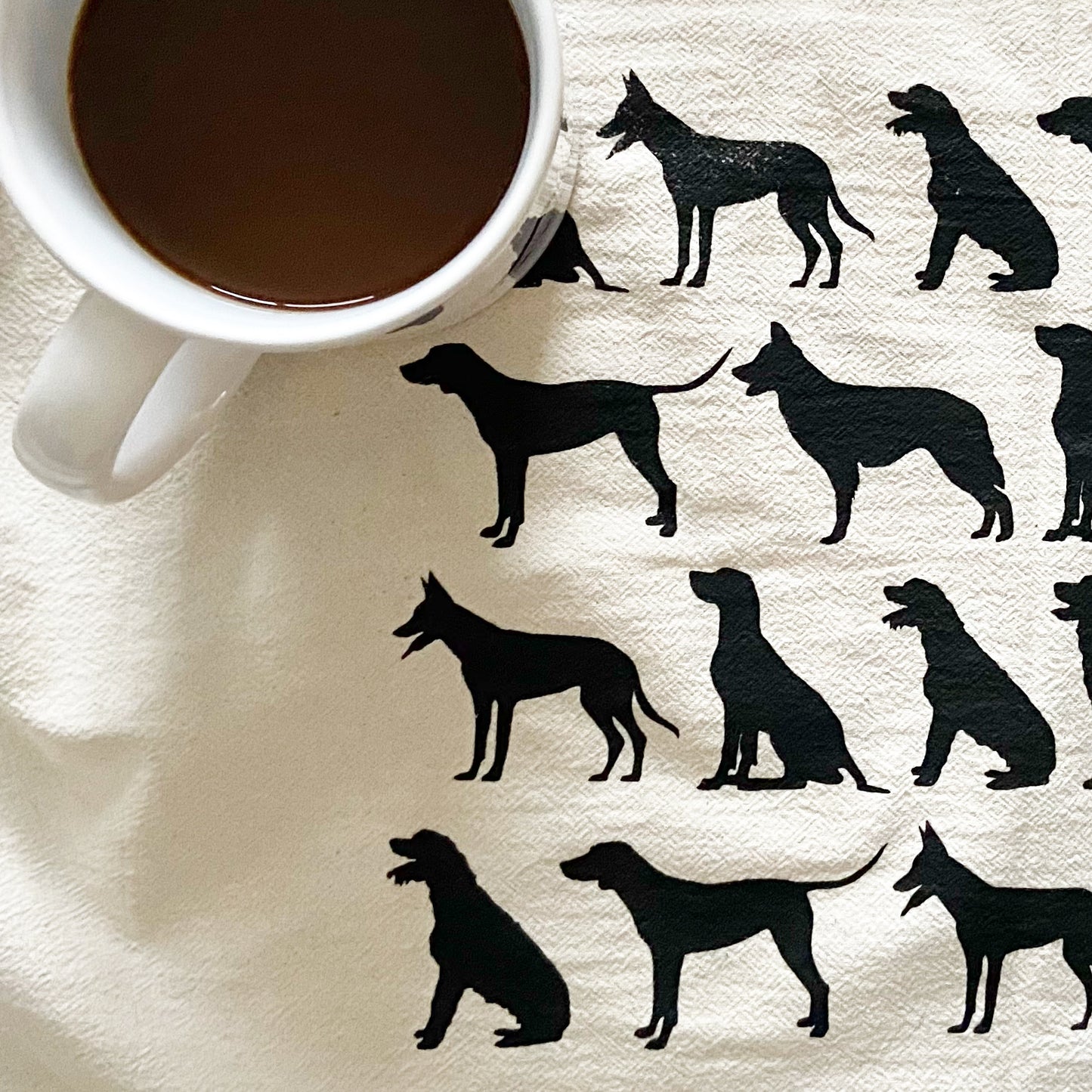 Black Dogs Hand Printed Organic Tea Towel