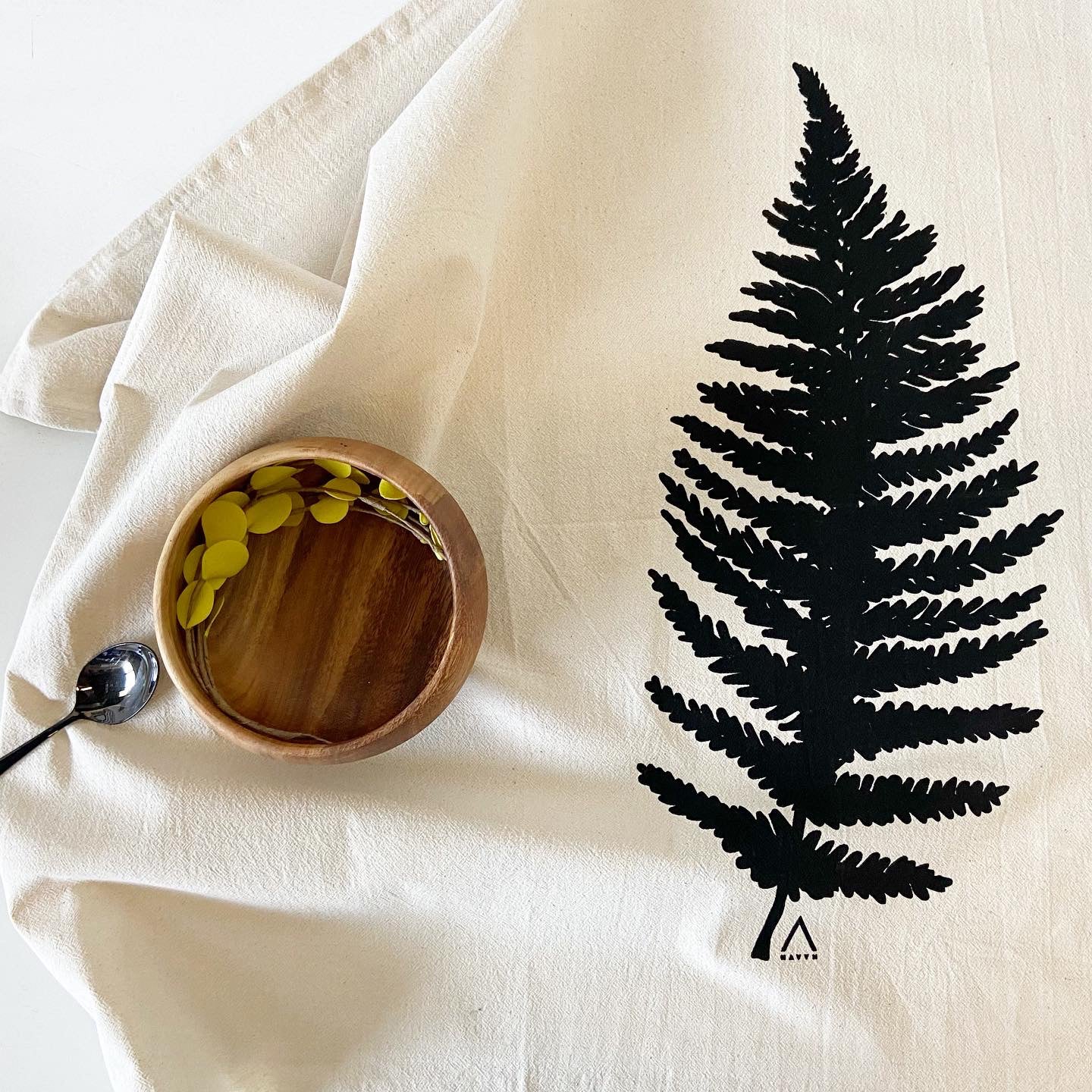 Big Fern Leaf Hand Printed Organic Tea Towel - Black or Green