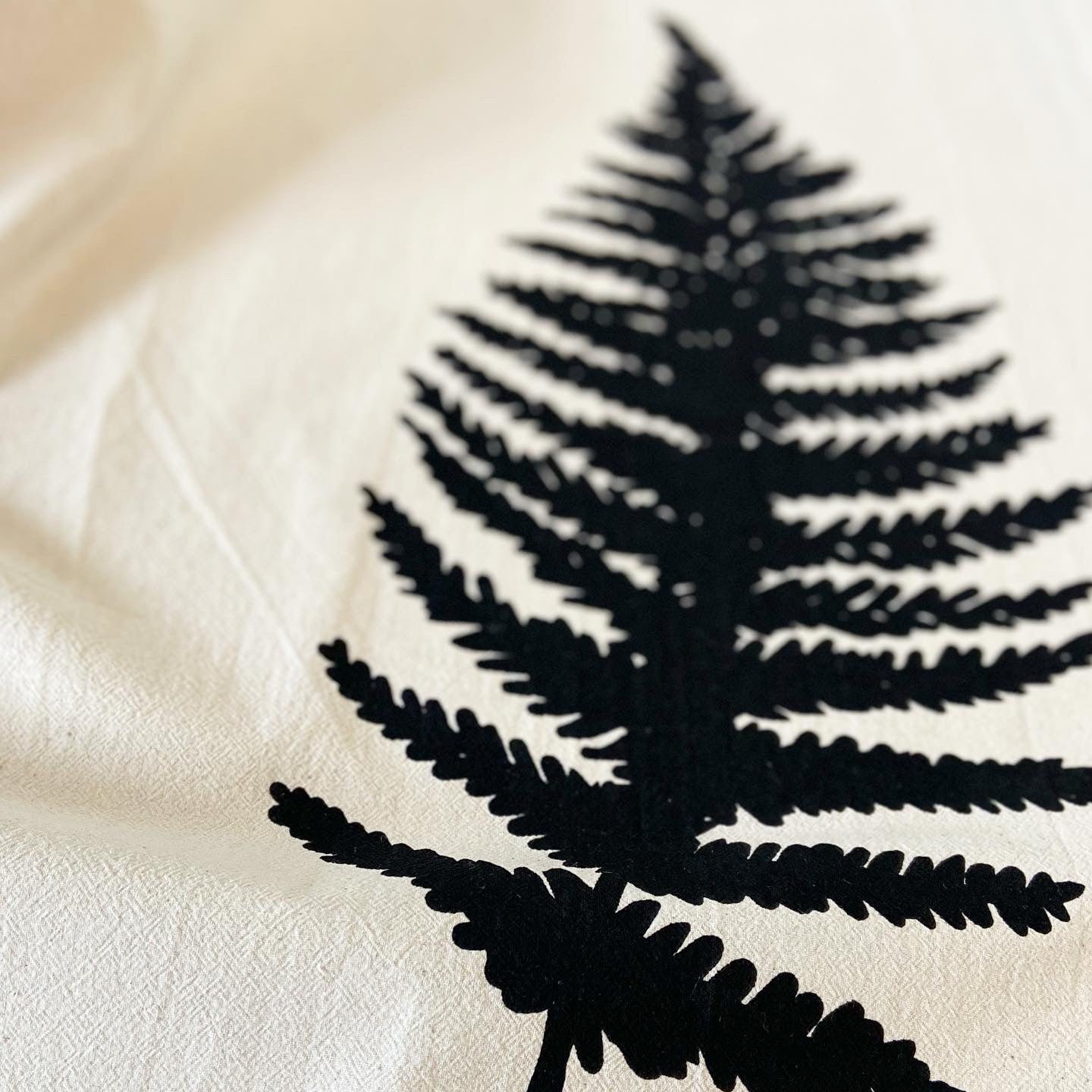 Big Fern Leaf Hand Printed Organic Tea Towel - Black or Green