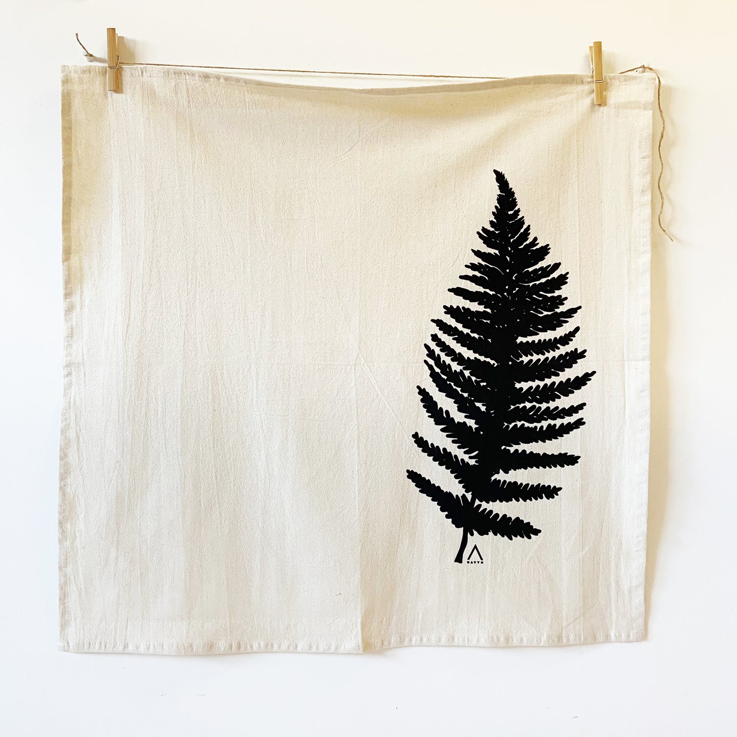 Big Fern Leaf Hand Printed Organic Tea Towel - Black or Green