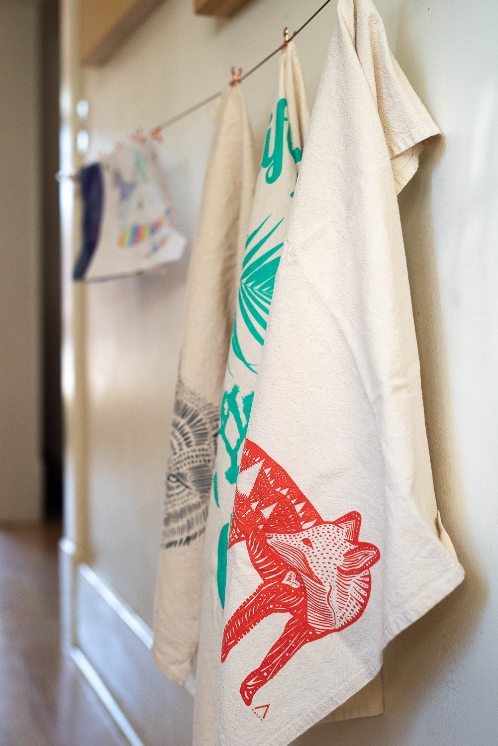 Fox Hand Printed Organic Tea Towel - Orange
