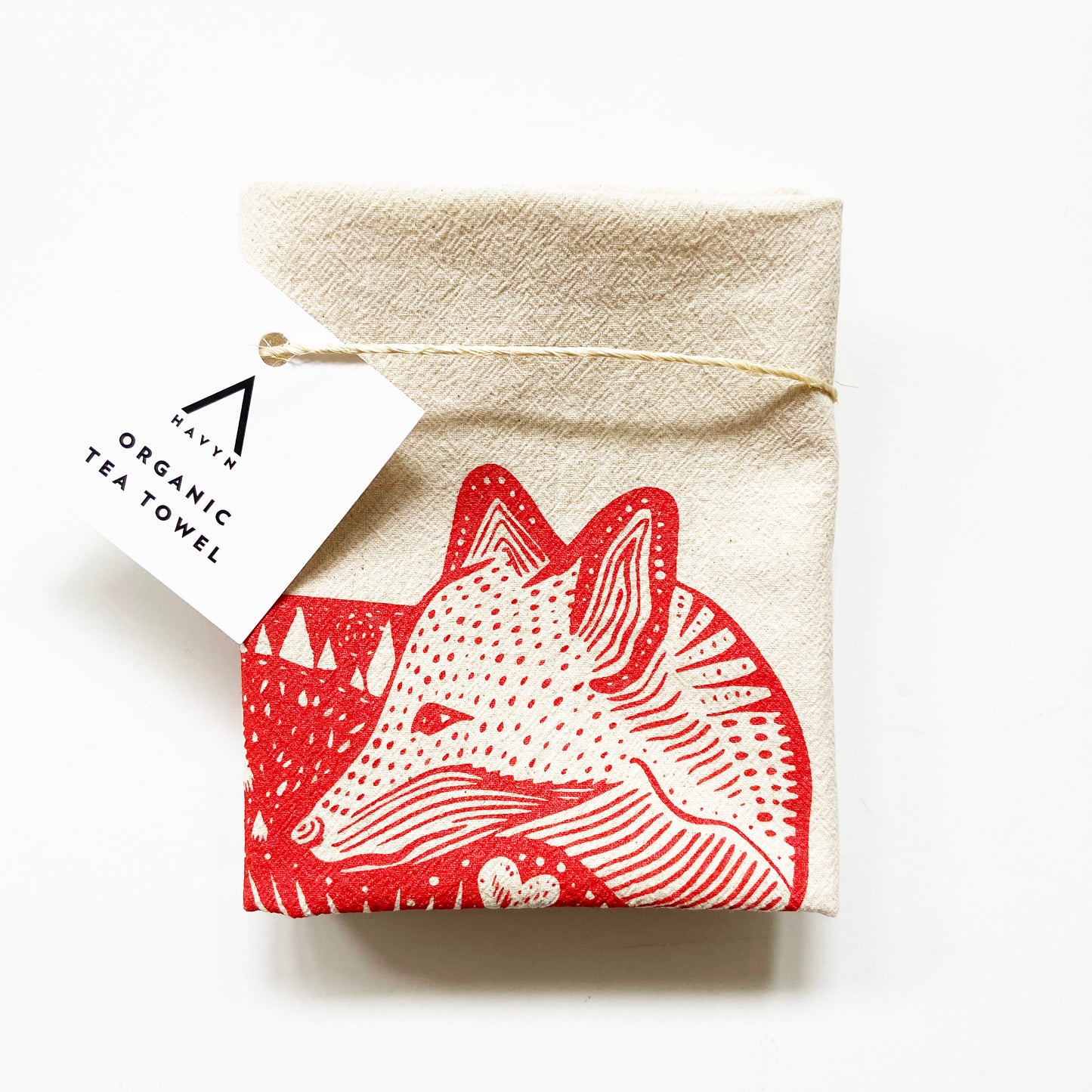 Fox Hand Printed Organic Tea Towel - Orange