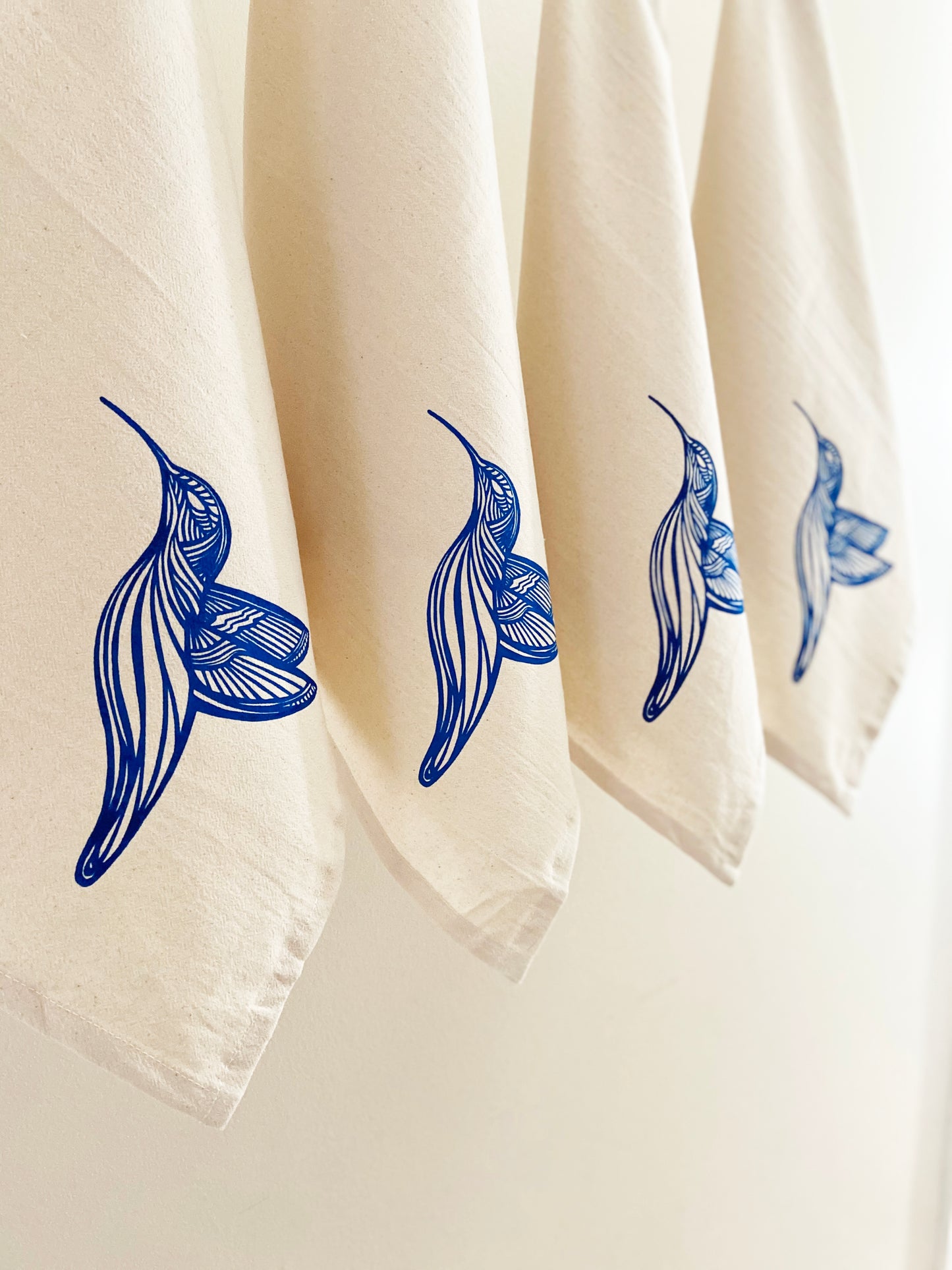 Blue Hummingbird Organic Hand Printed Napkins Set of 4 or 8