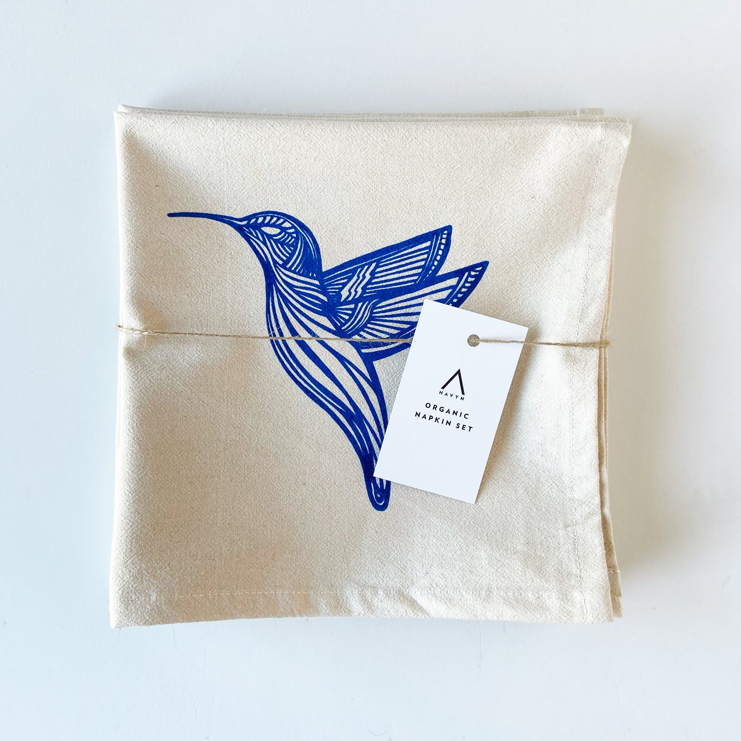 Blue Hummingbird Organic Hand Printed Napkins Set of 4 or 8