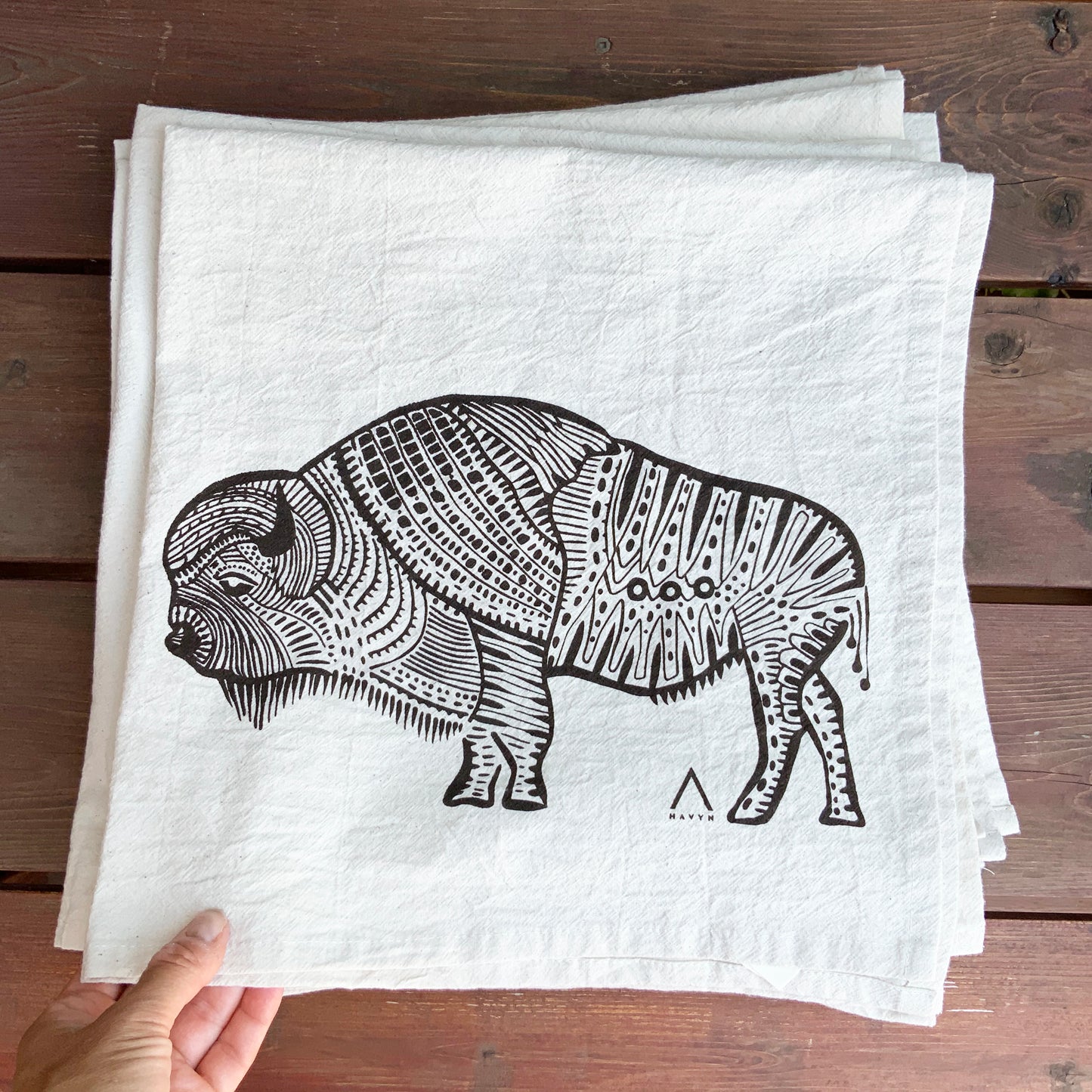 Bison Hand Printed Organic Tea Towel - Brown