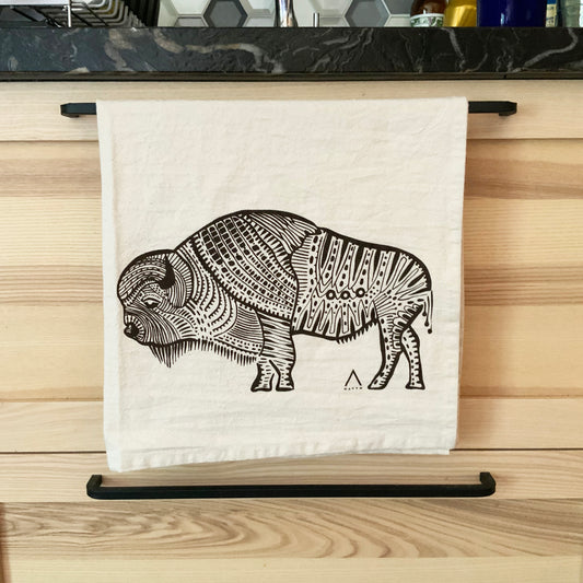 Bison Hand Printed Organic Tea Towel - Brown