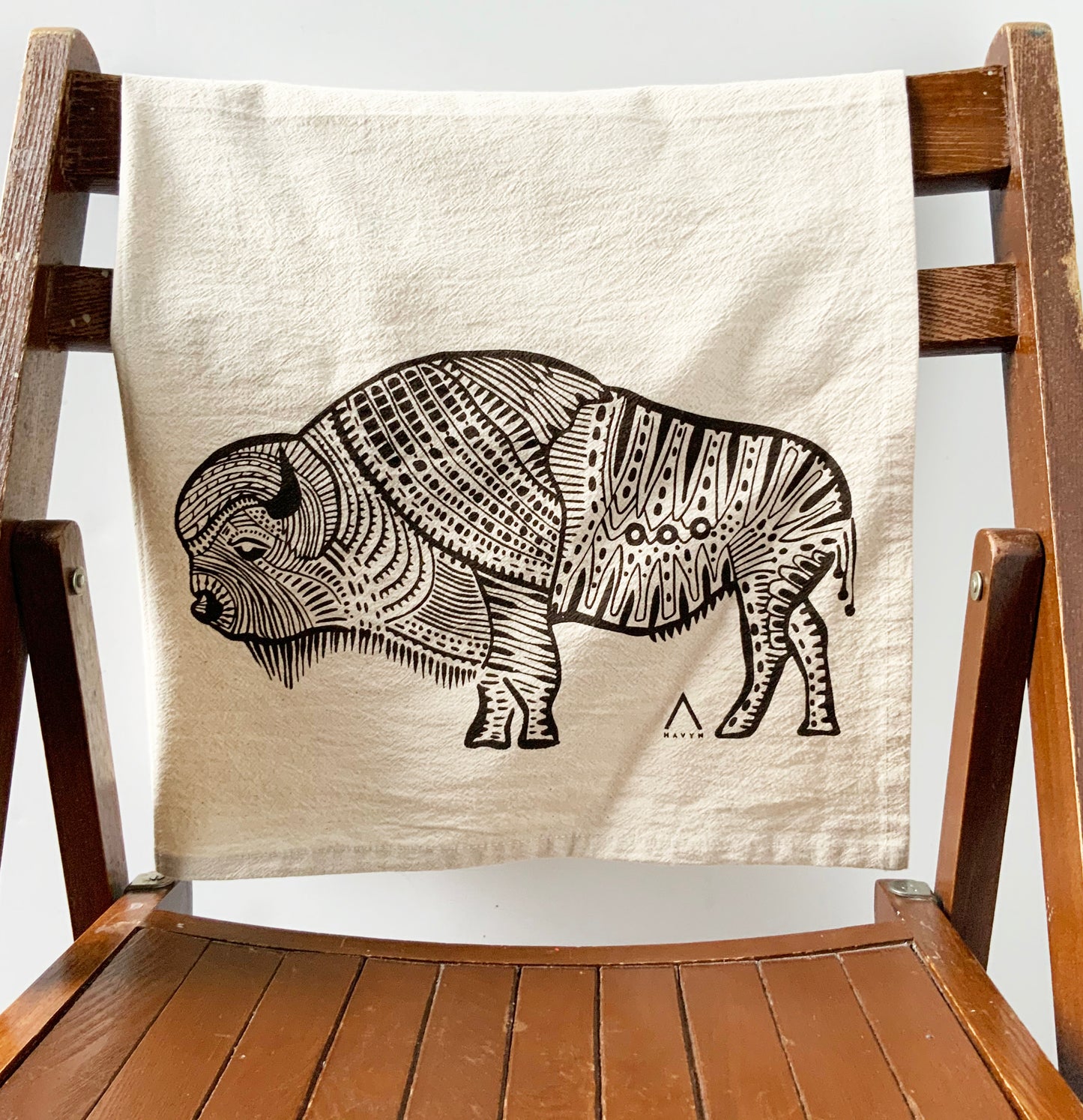 Bison Hand Printed Organic Tea Towel - Brown