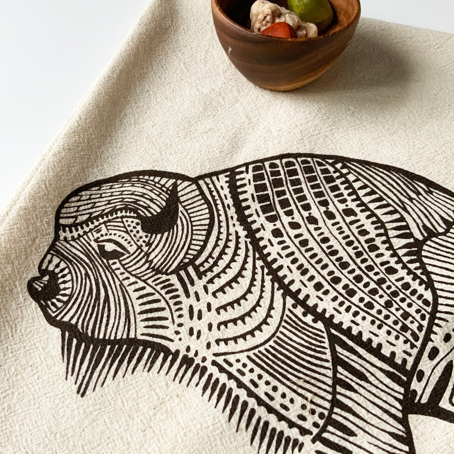 Bison Hand Printed Organic Tea Towel - Brown