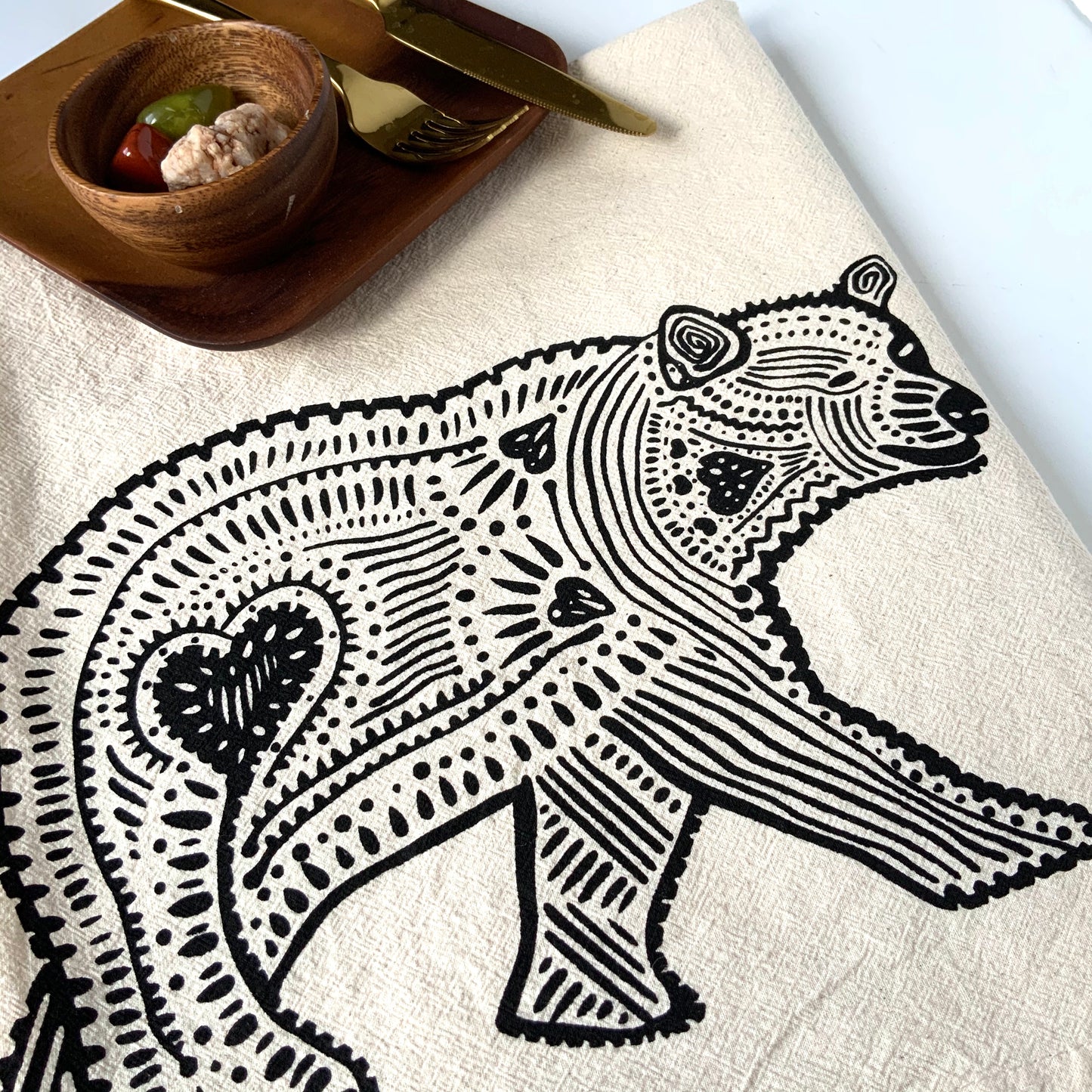Black Bear Hand Printed Organic Tea Towel