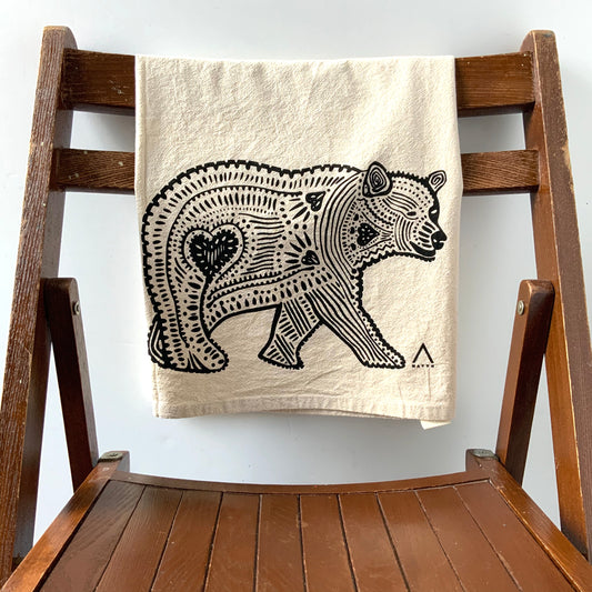 Black Bear Hand Printed Organic Tea Towel
