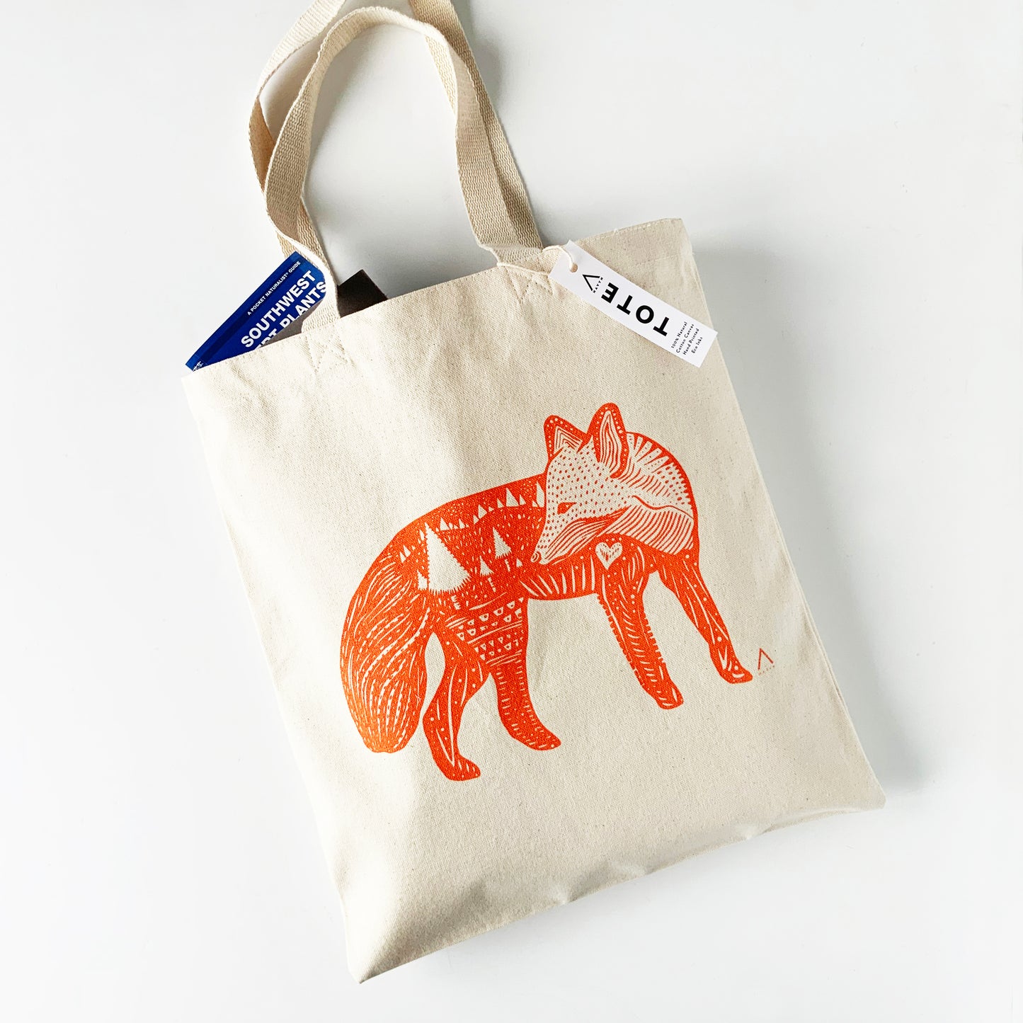 Orange Fox Hand Printed Every Day Cotton Tote