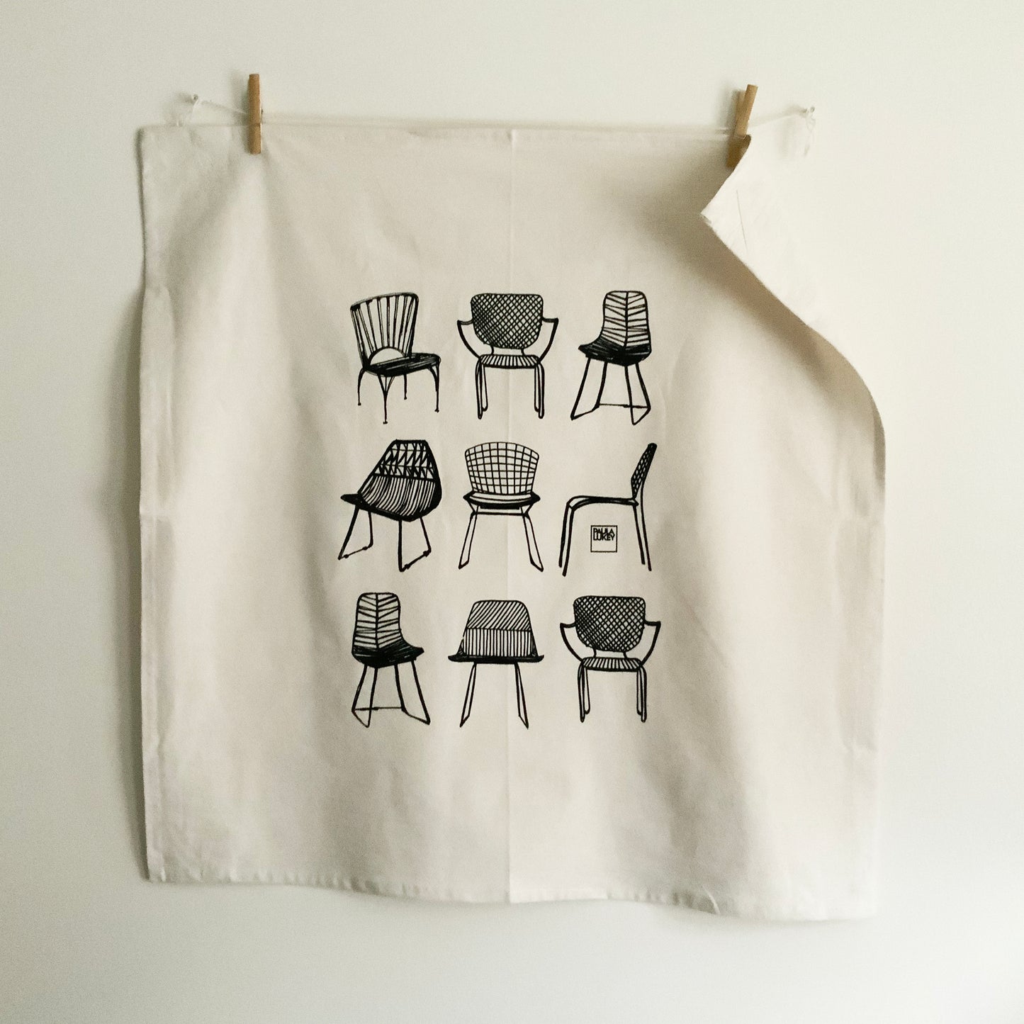 Modern Chairs Hand Printed Organic Tea Towel