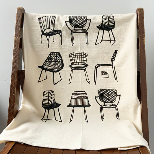 Modern Chairs Hand Printed Organic Tea Towel