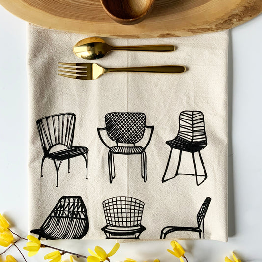 Modern Chairs Hand Printed Organic Tea Towel