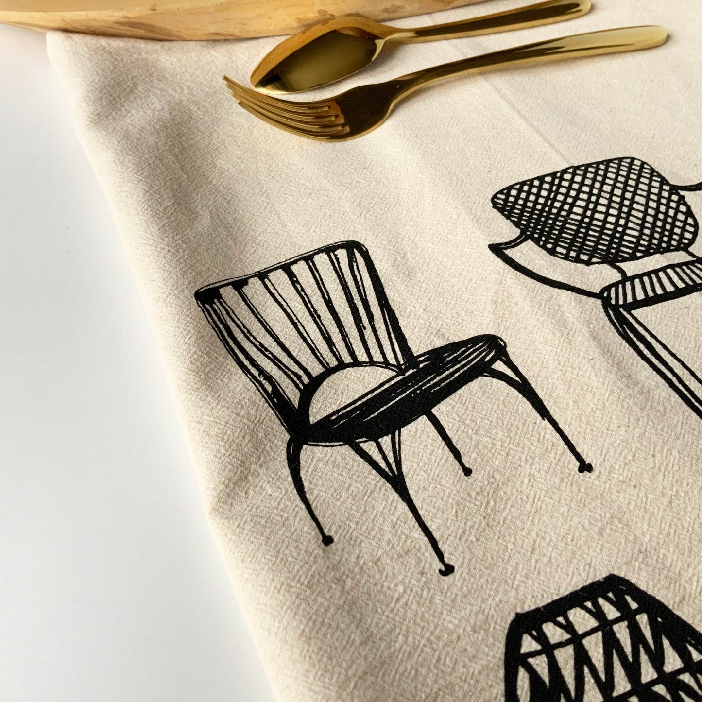 Modern Chairs Hand Printed Organic Tea Towel