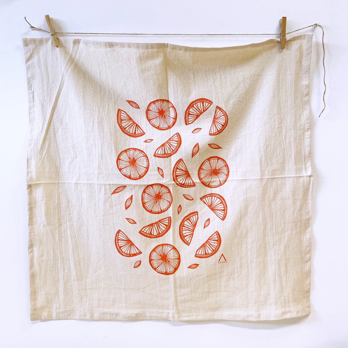 Orange Citrus Hand Printed Organic Tea Towel
