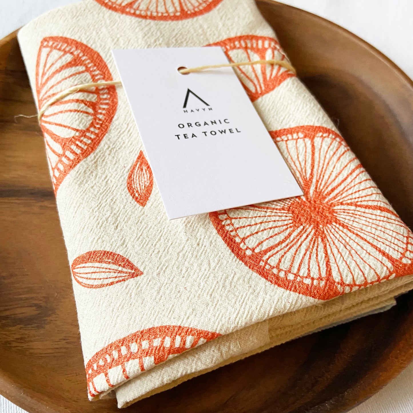 Orange Citrus Hand Printed Organic Tea Towel