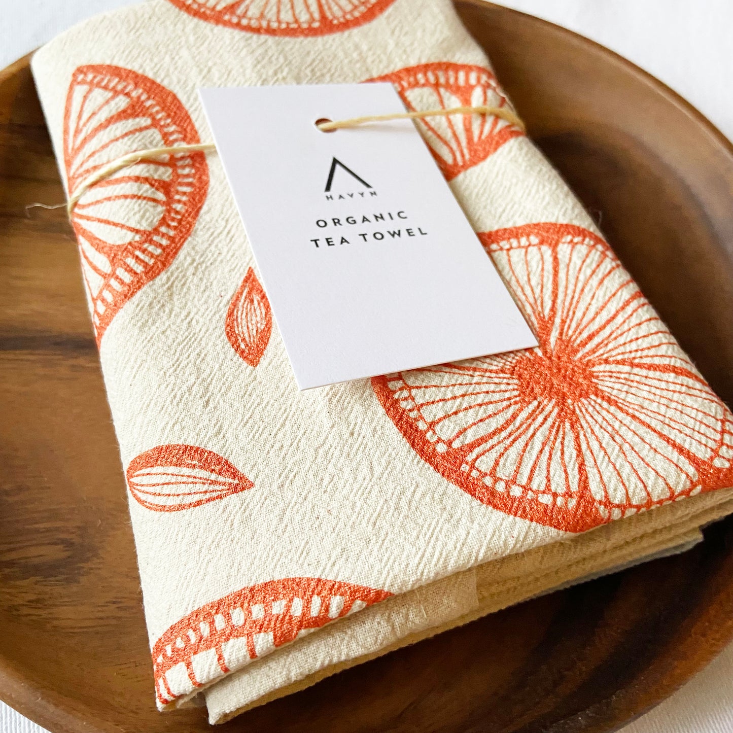 Earthy Orange Citrus Hand Printed Organic Tea Towel