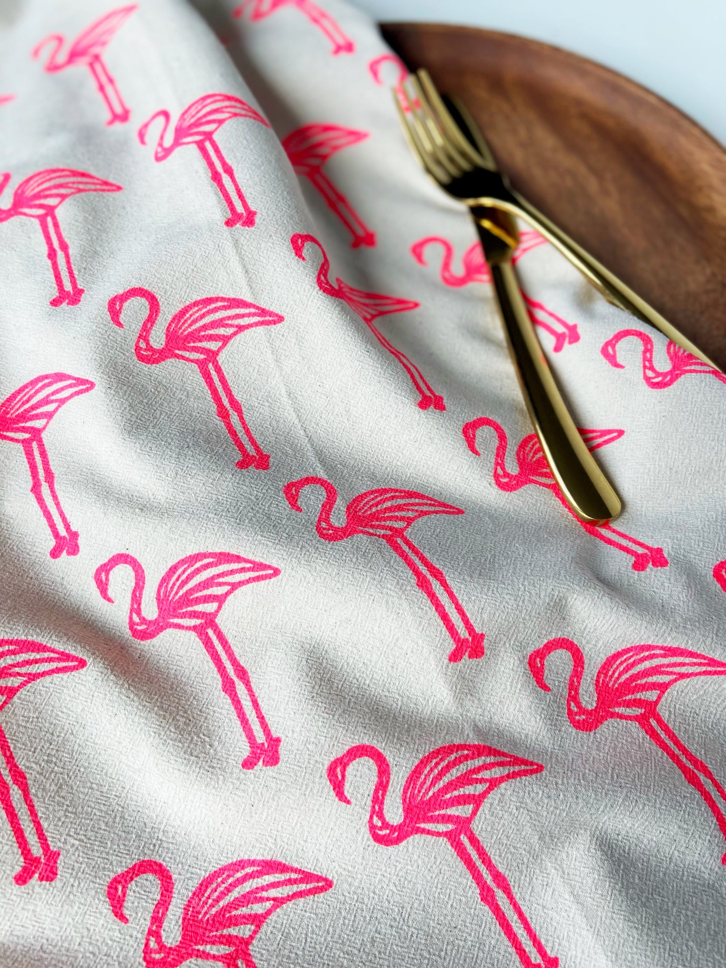 Pink Flamingos Hand Printed Organic Tea Towel