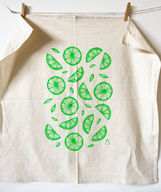 Lime Citrus Hand Printed Organic Tea Towel