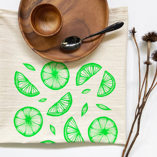 Lime Citrus Hand Printed Organic Tea Towel