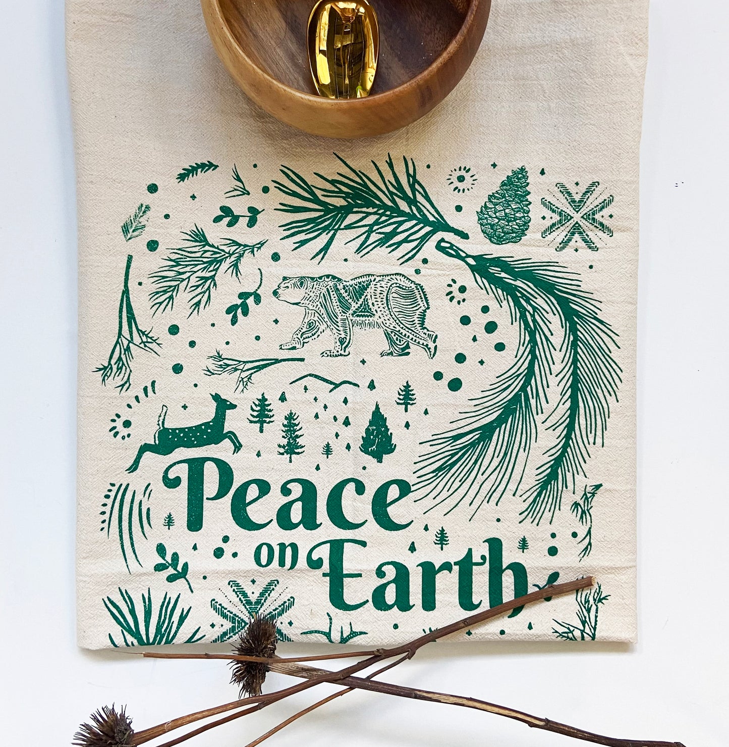 Peace On Earth Hand Printed Organic Tea Towel